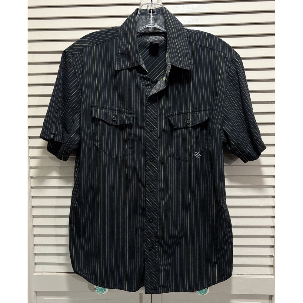 Hart And Huntington‎ Button Up Short Sleeve Shirt Size S Pockets Black/Yellow